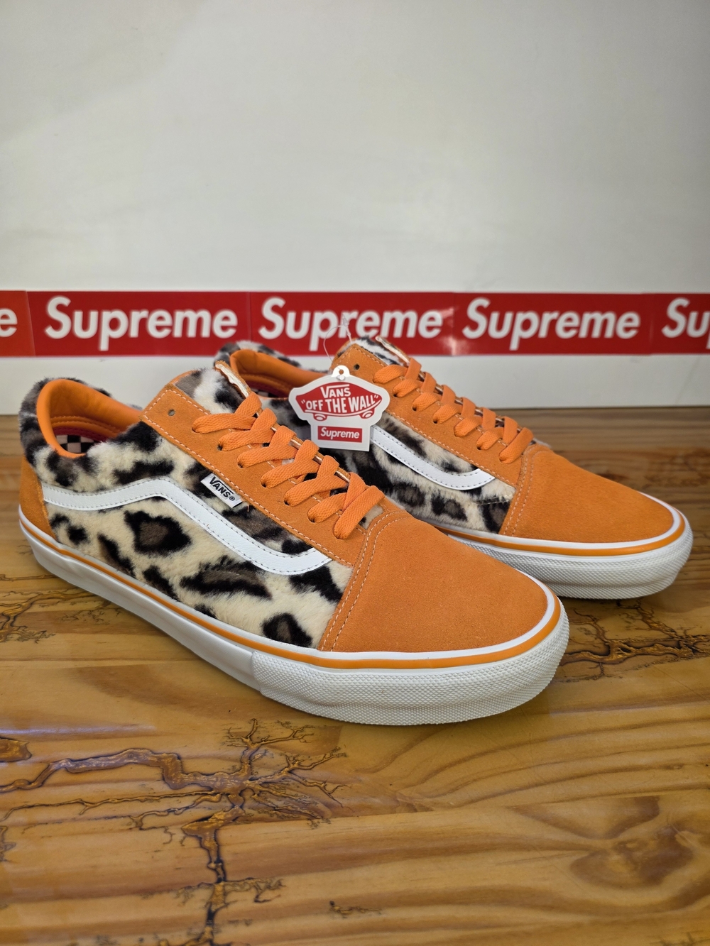 Supreme Vans Skate Old Skool Leopard Orange Mens 13 Womens 14.5 New With Box - Picture 4 of 11